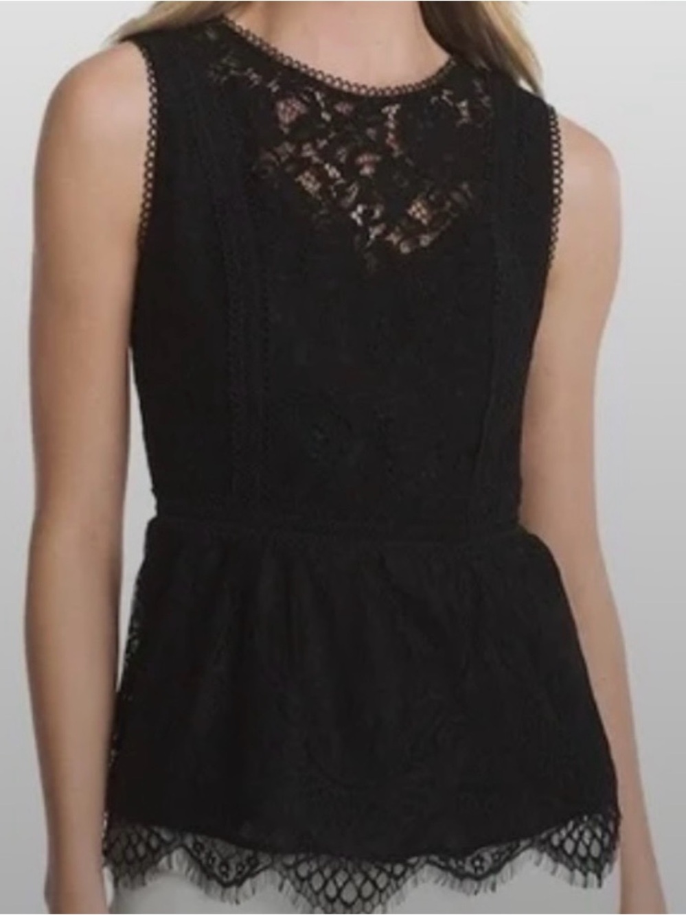 Black Lace Sleeveless Peplum Top